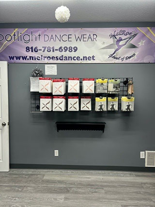 Spotlight Dancewear <p><big><b>Spotlight Dancewear available in the lobby at MelRoe's School of Dance in Liberty Missouri. Spotlight offers dance shoes, shirts, gear and merchandise.</b></big></p>
 for MelRoe's School of Dance Studio in Liberty Missouri