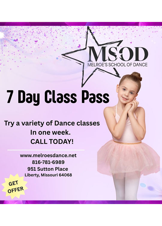 7 Day Class Pass 7 Day Unlmited Classes for MelRoe's School of Dance Studio in Liberty Missouri